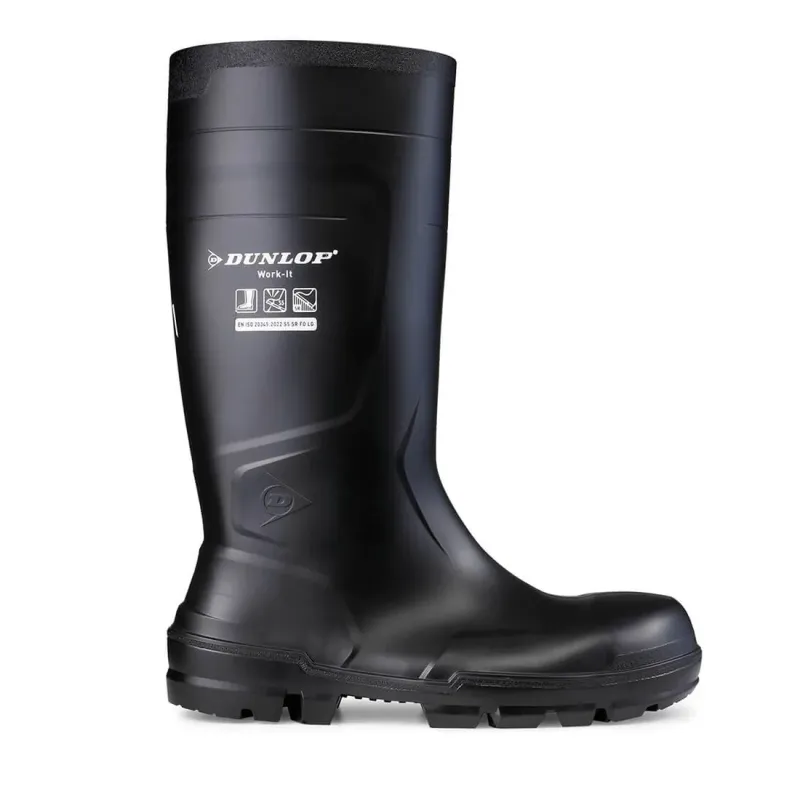 Dunlop WORK-IT S5 SR FO LG Cizme de protecție negre, impermeabile, cu lamelă din oțel