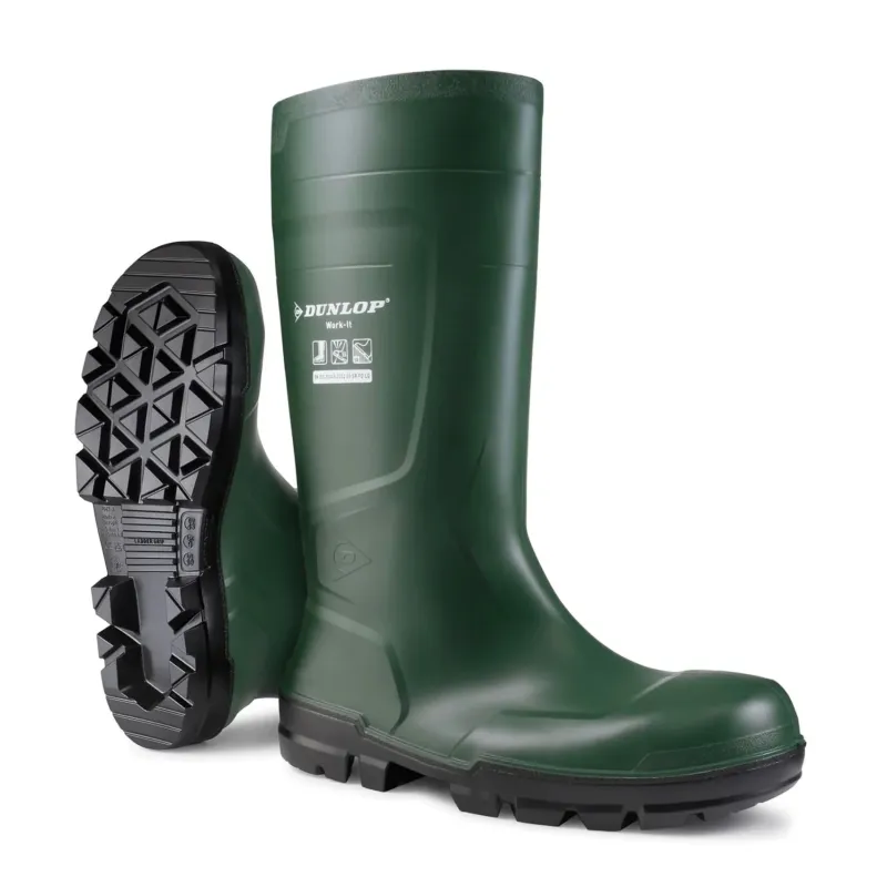 Dunlop WORK-IT S5 SR FO LG Cizme de protecție verzi, impermeabile, cu lamelă din oțel