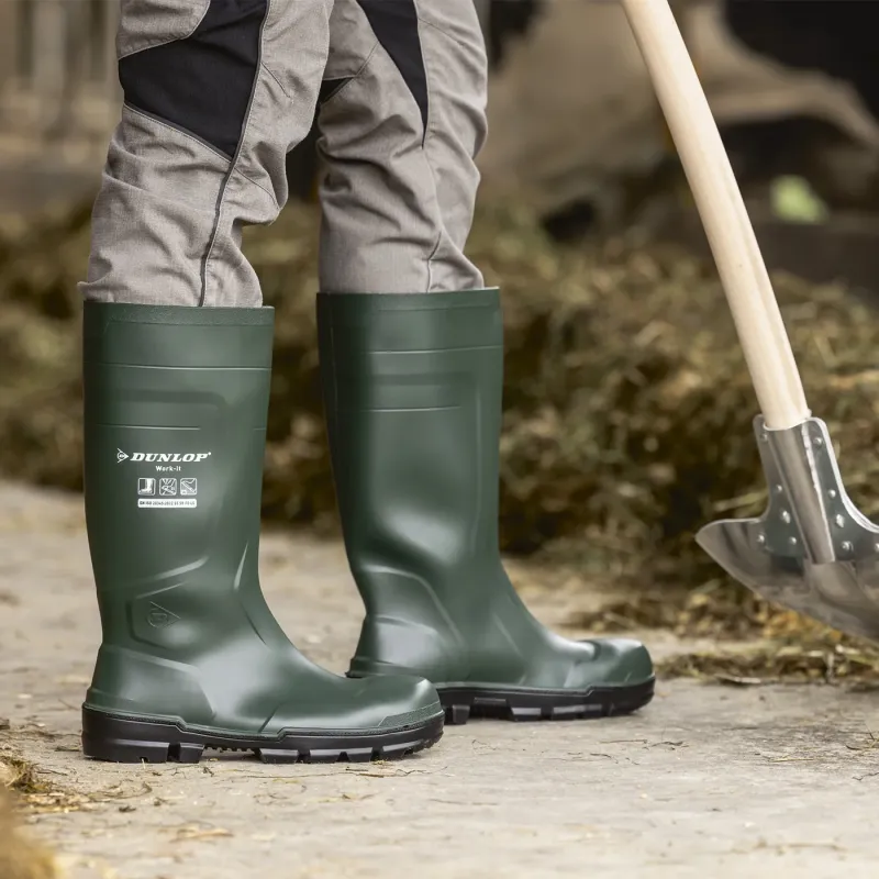 Dunlop WORK-IT S5 SR FO LG Cizme de protecție verzi, impermeabile, cu lamelă din oțel